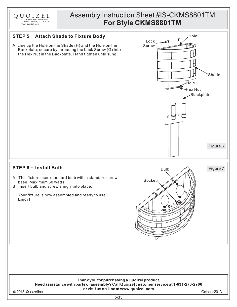 Quoizel CKMS8801TM Marisol User Manual | Page 5 / 5