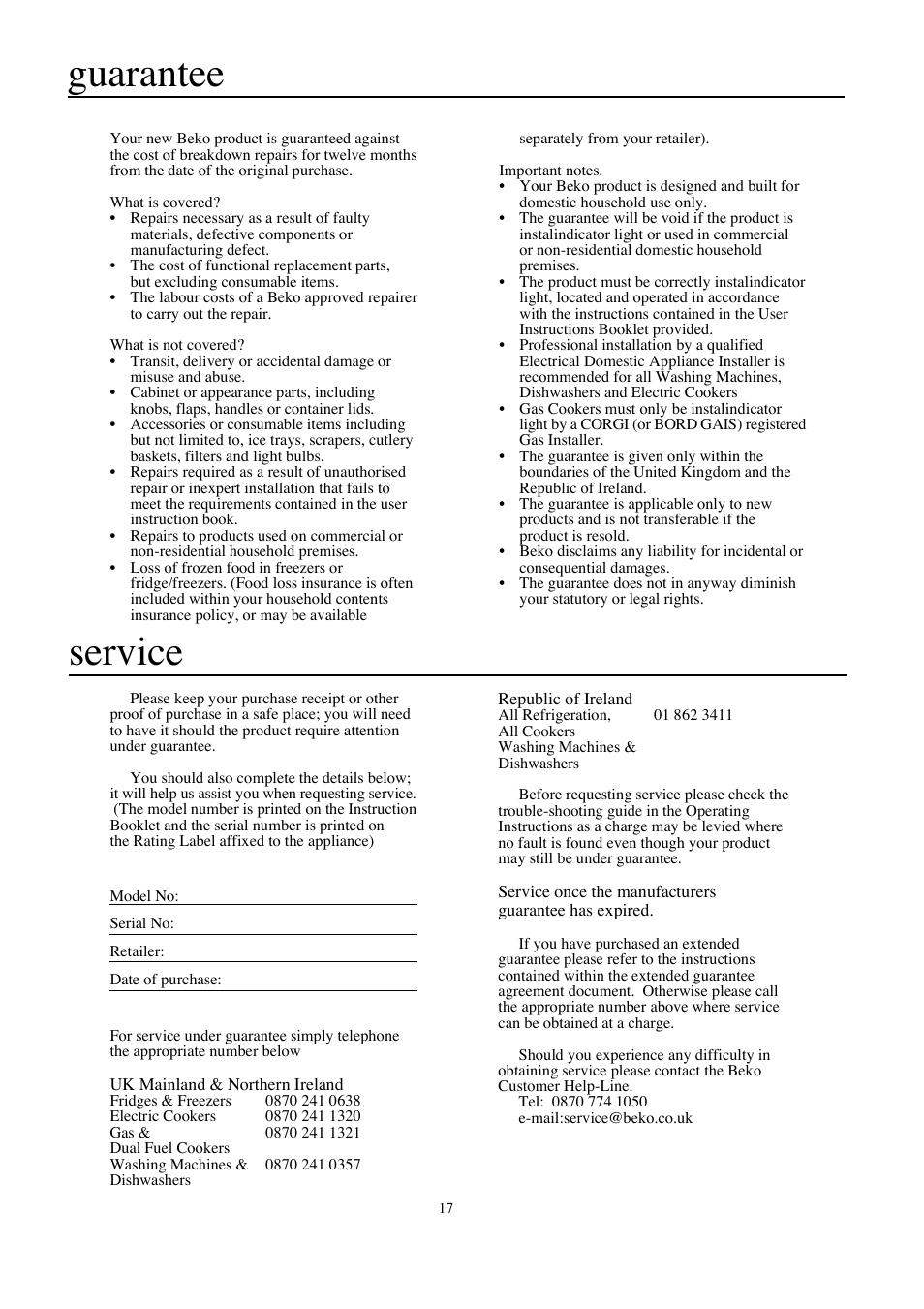 Beko WMA 520 S User Manual | Page 18 / 20