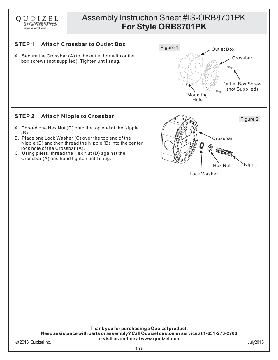 Quoizel ORB8701PK Orbital User Manual | Page 3 / 5