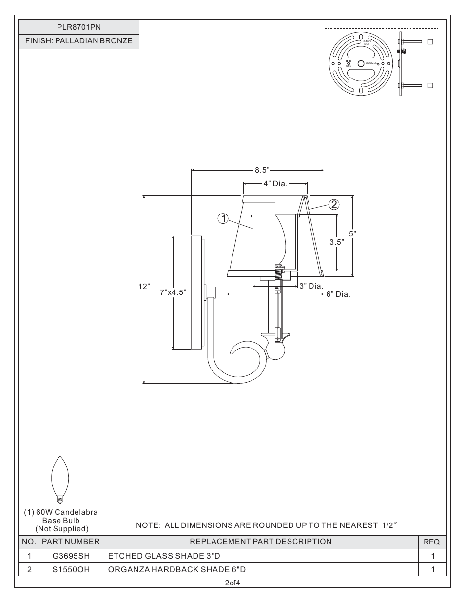 Quoizel PLR8701PN Palmer User Manual | Page 2 / 4