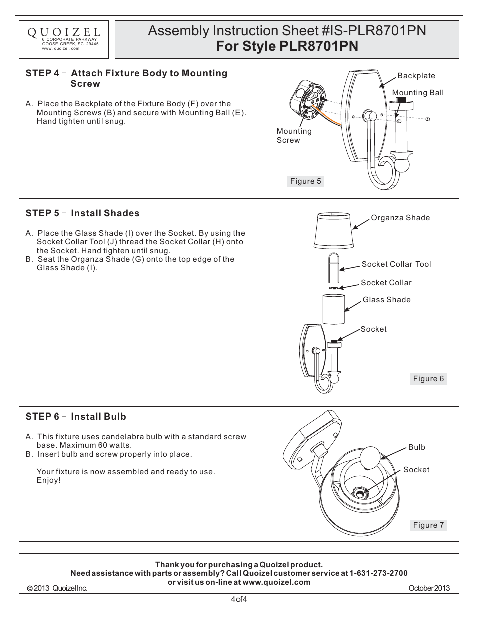 Quoizel PLR8701PN Palmer User Manual | Page 4 / 4