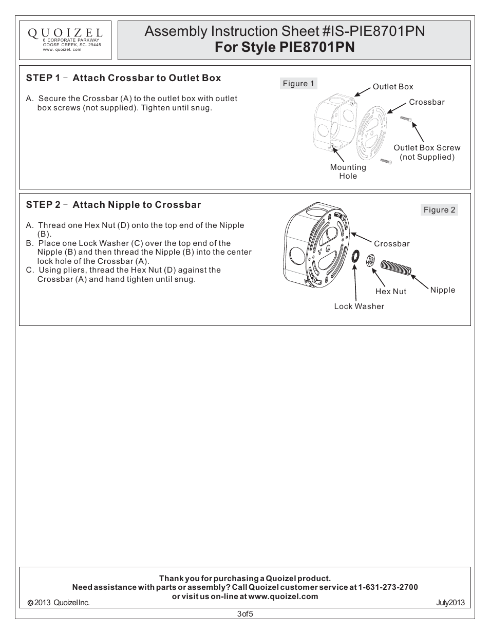 Quoizel PIE8701PN Pier User Manual | Page 3 / 5