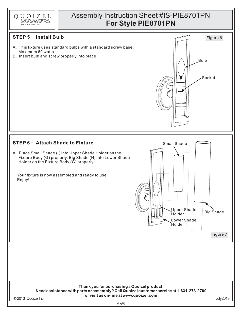 Quoizel PIE8701PN Pier User Manual | Page 5 / 5