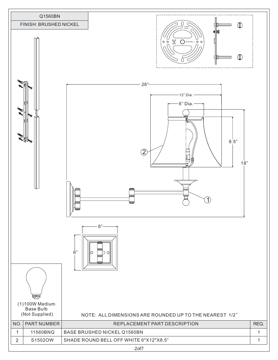 Quoizel Q1560BN Quoizel Portable Lamp User Manual | Page 2 / 7