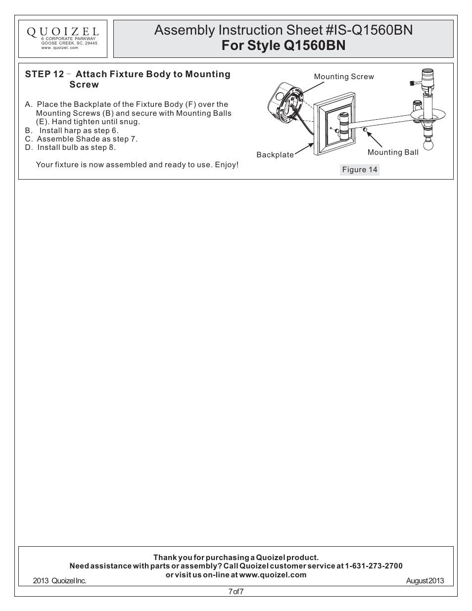 Quoizel Q1560BN Quoizel Portable Lamp User Manual | Page 7 / 7