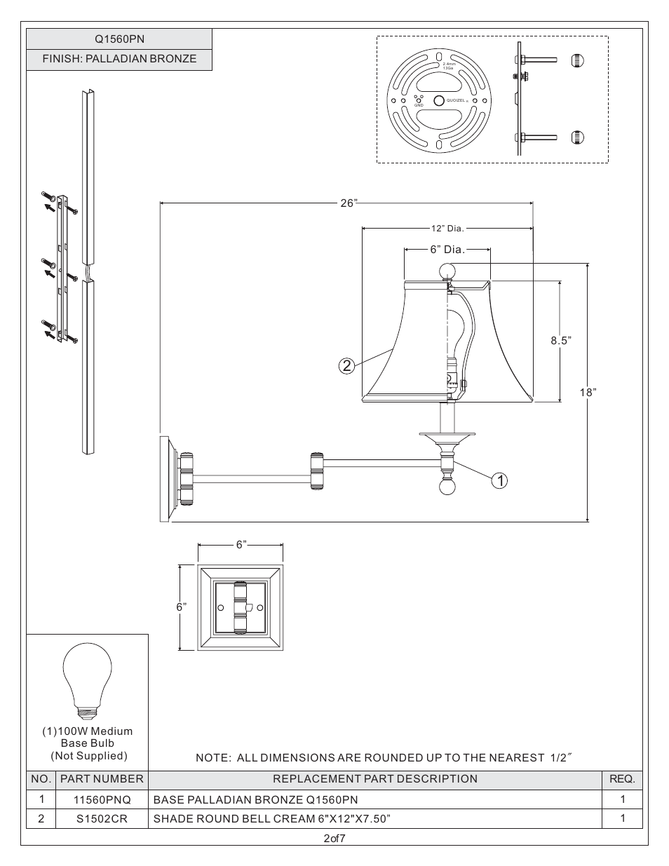 Quoizel Q1560PN Quoizel Portable Lamp User Manual | Page 2 / 7