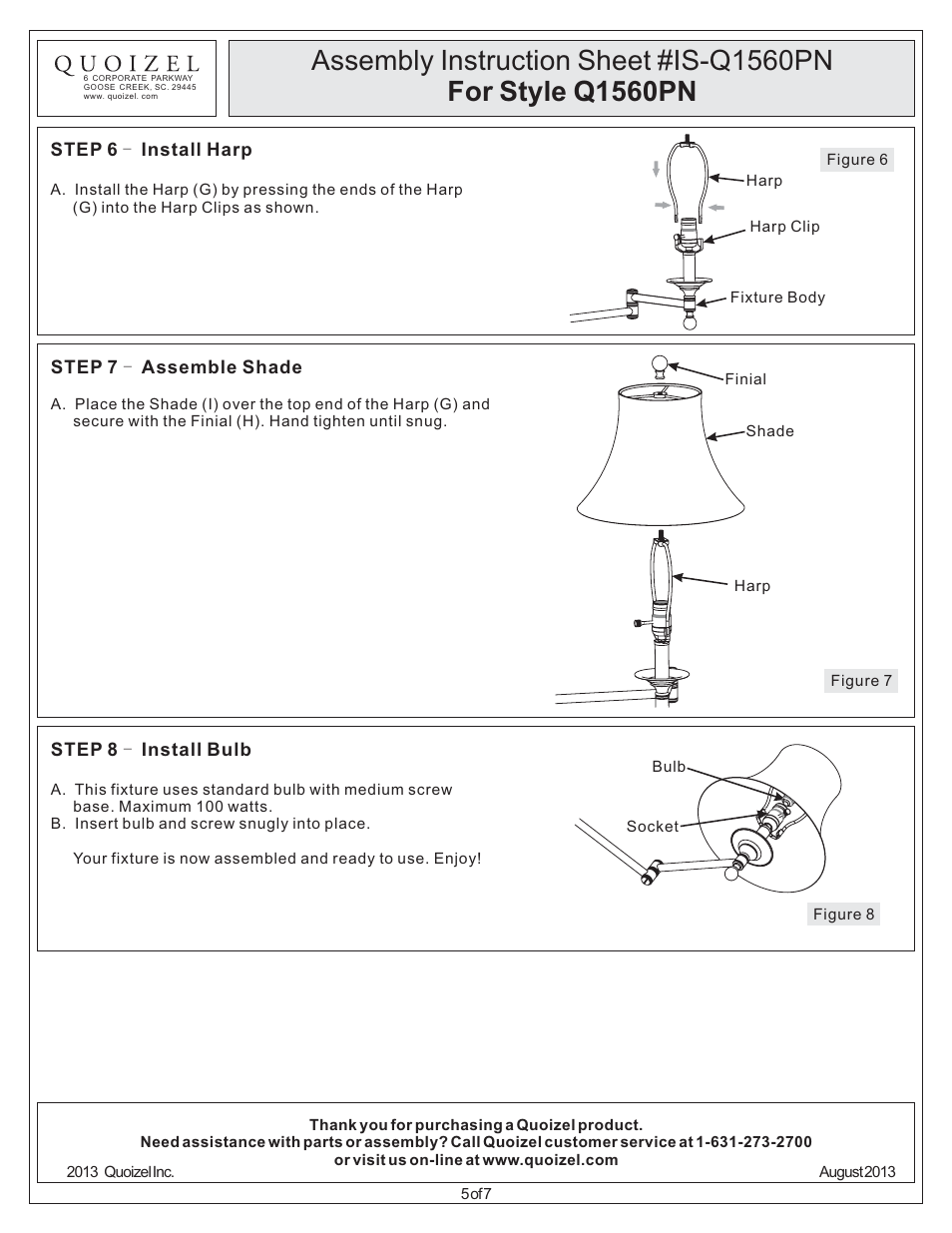 Quoizel Q1560PN Quoizel Portable Lamp User Manual | Page 5 / 7