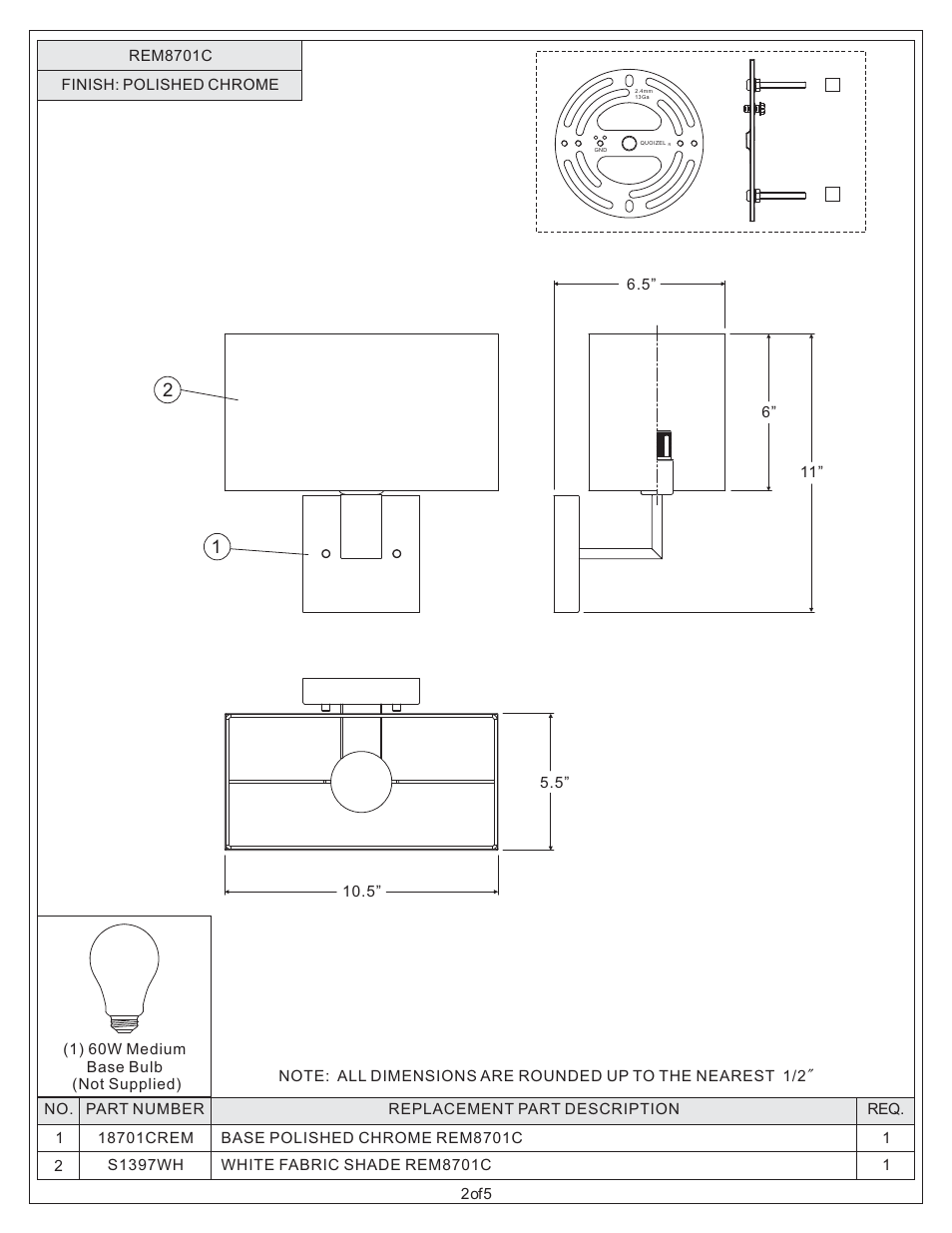 Quoizel REM8701C Remi User Manual | Page 2 / 5