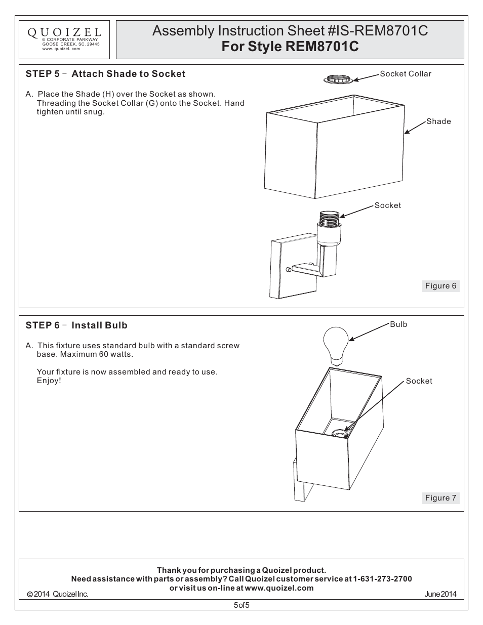 Quoizel REM8701C Remi User Manual | Page 5 / 5