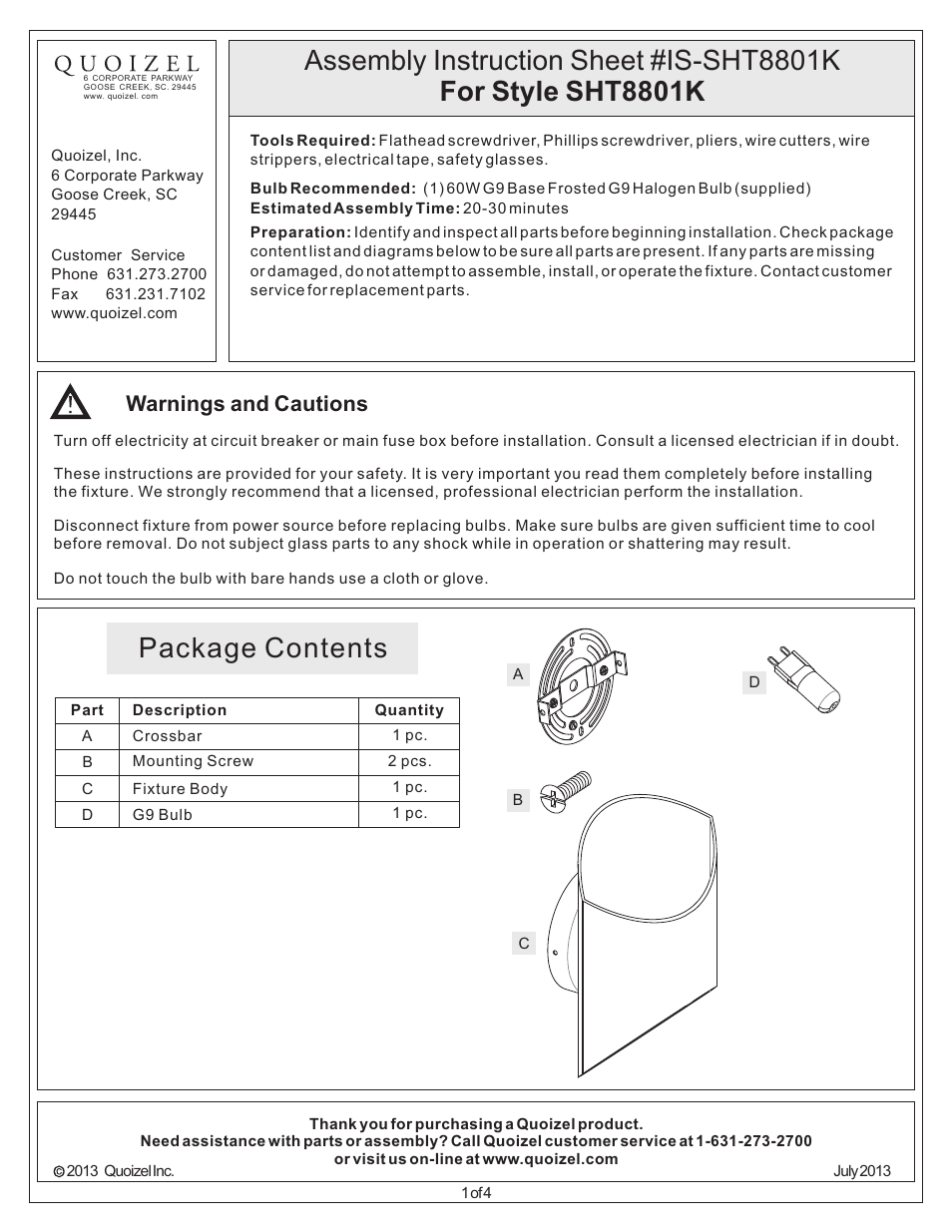 Quoizel SHT8801K Sheath User Manual | 4 pages