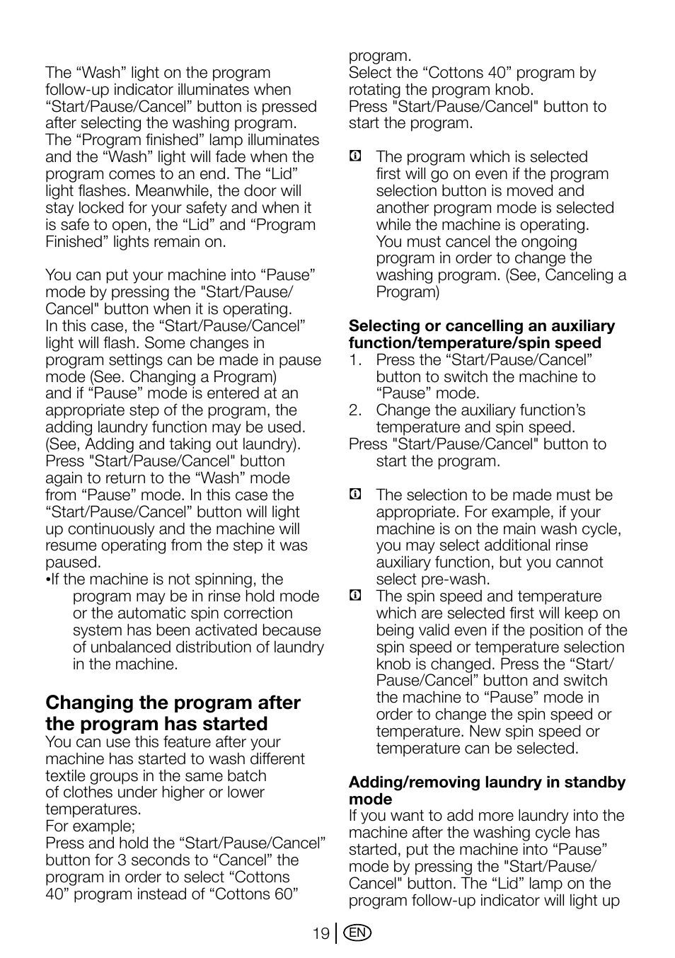 Changing the program after the program has started | Beko D1 5062 B User Manual | Page 19 / 32