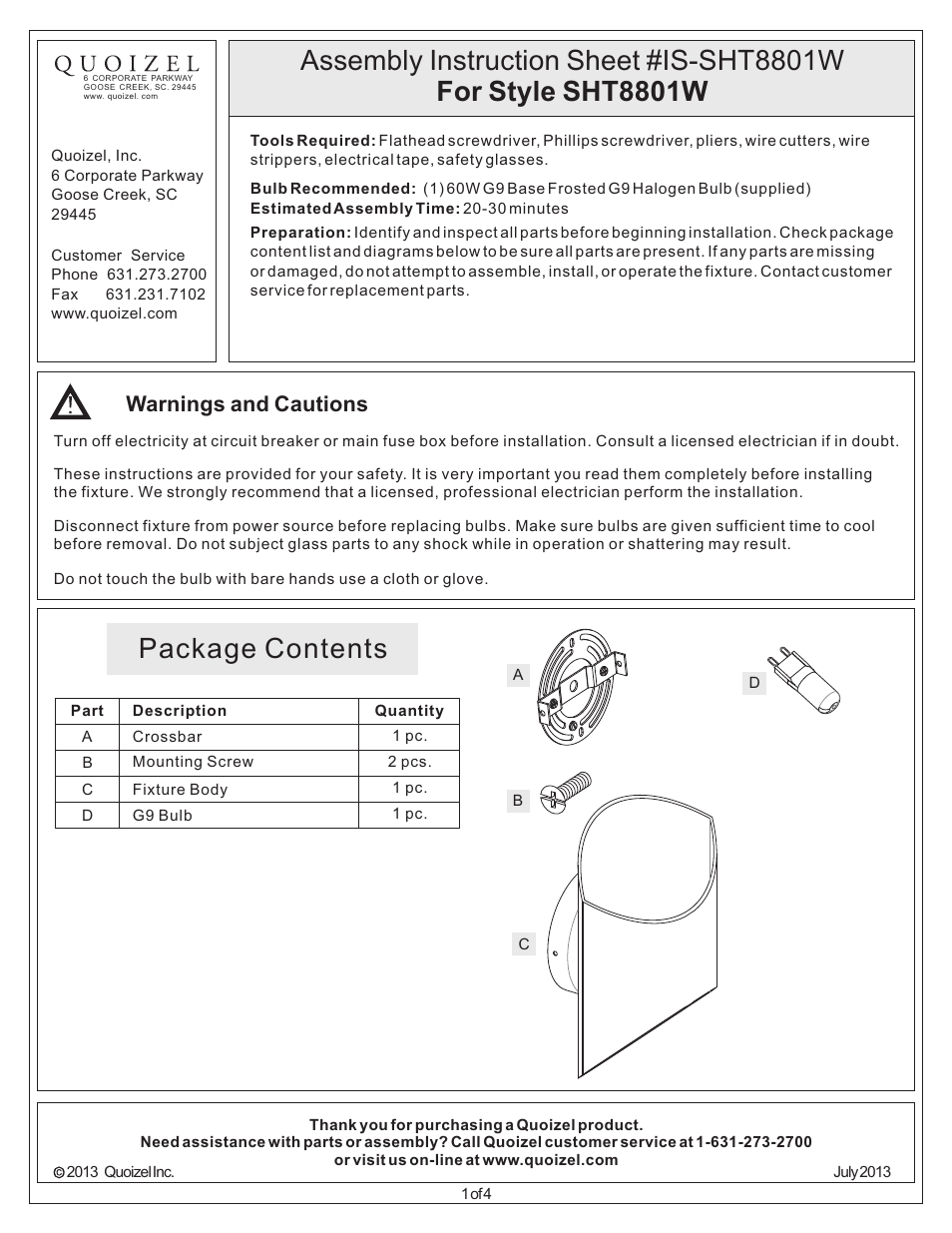 Quoizel SHT8801W Sheath User Manual | 4 pages