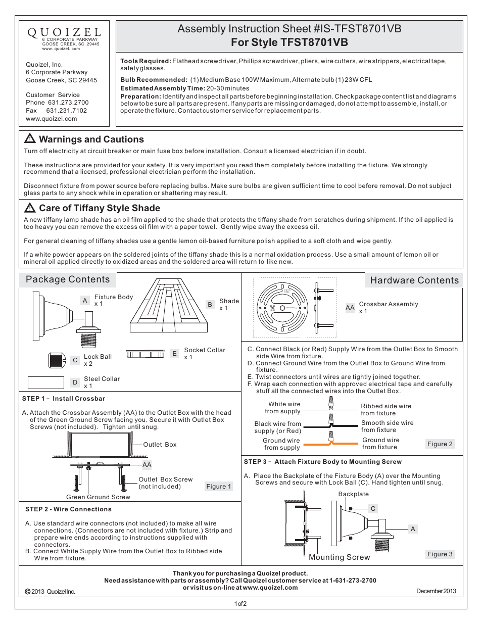 Quoizel TFST8701VB Stephen User Manual | 2 pages