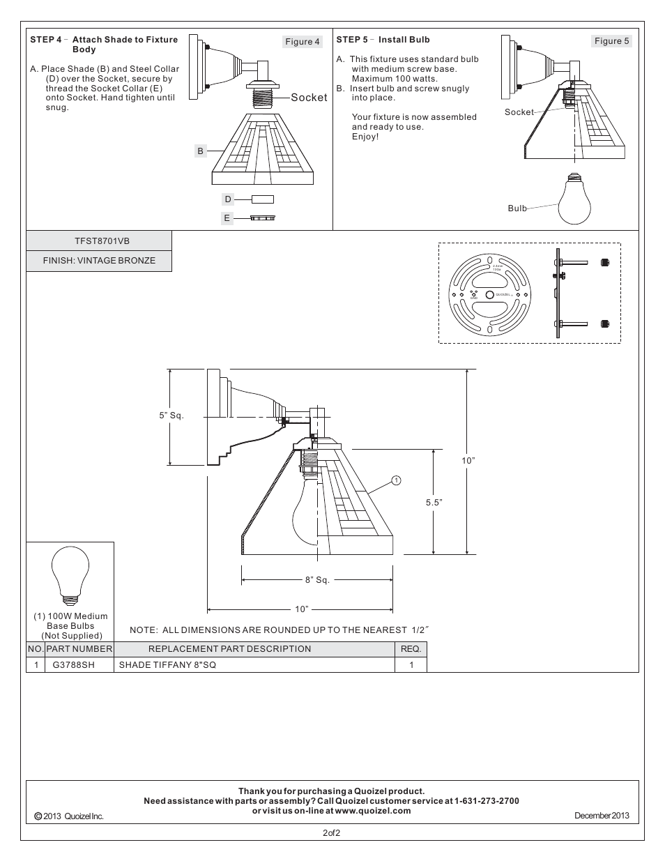 Socket | Quoizel TFST8701VB Stephen User Manual | Page 2 / 2