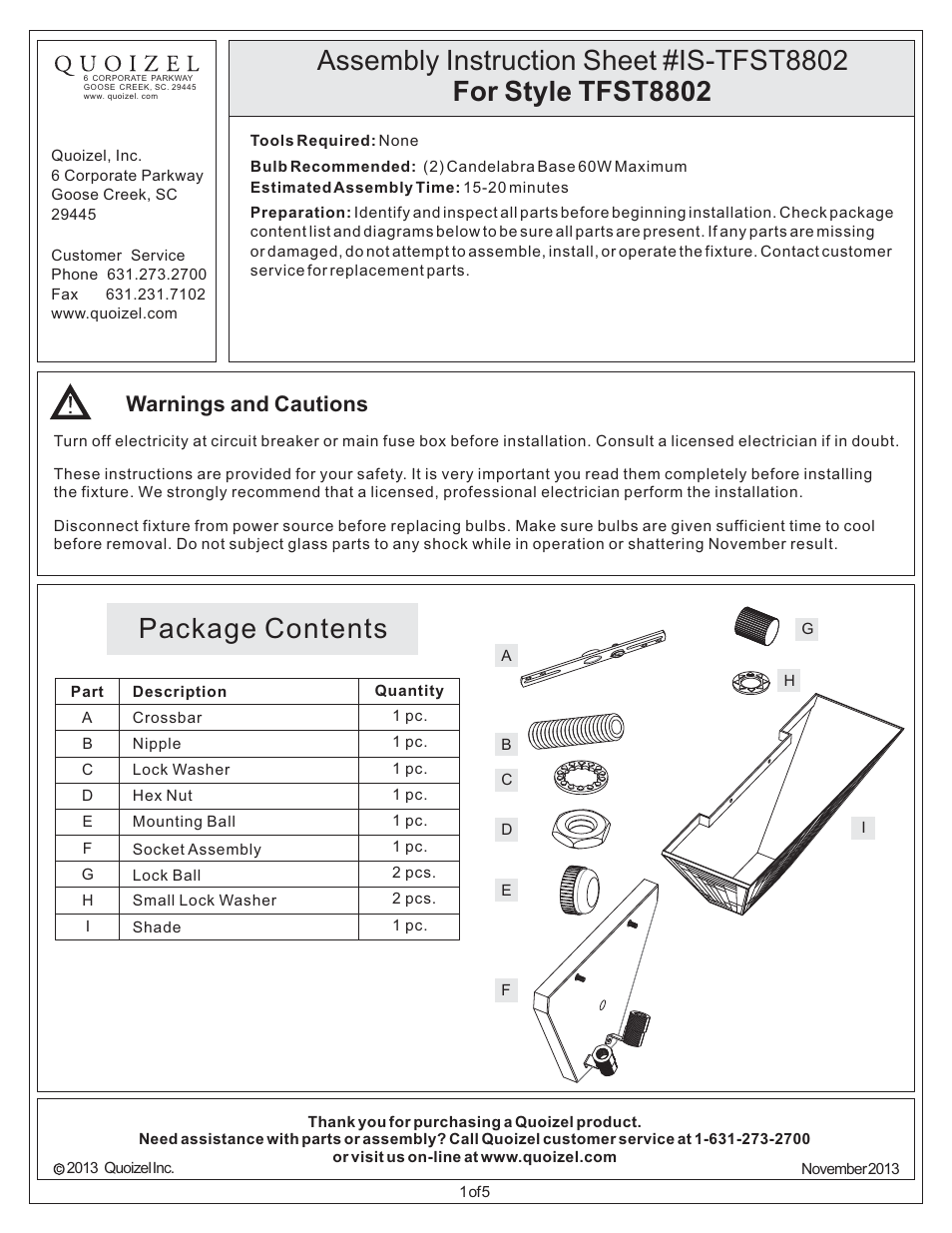 Quoizel TFST8802 Stephen User Manual | 5 pages