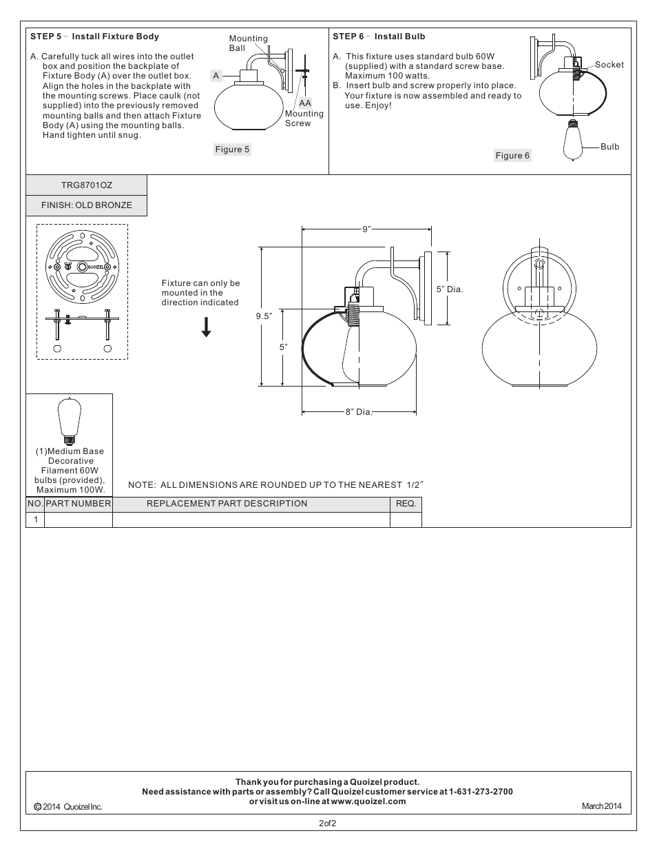 Quoizel TRG8701OZ Trilogy User Manual | Page 2 / 2