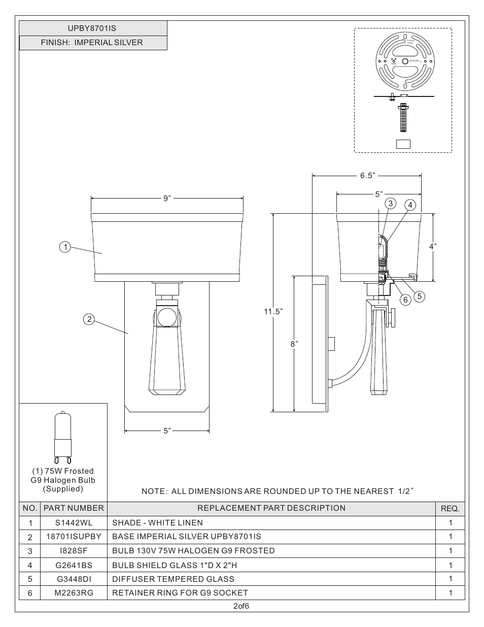 Quoizel UPBY8701IS Uptown Bowery User Manual | Page 2 / 6