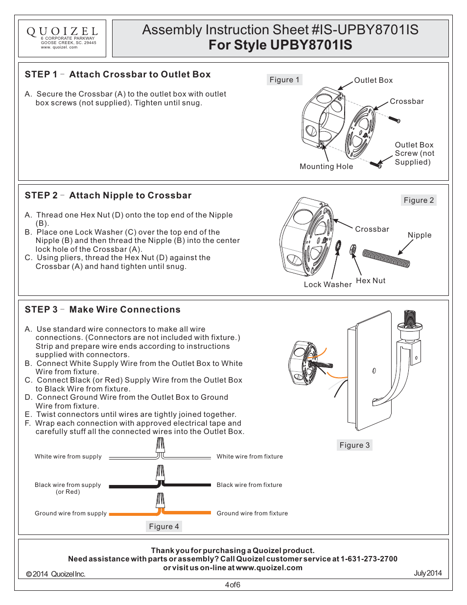 Quoizel UPBY8701IS Uptown Bowery User Manual | Page 4 / 6