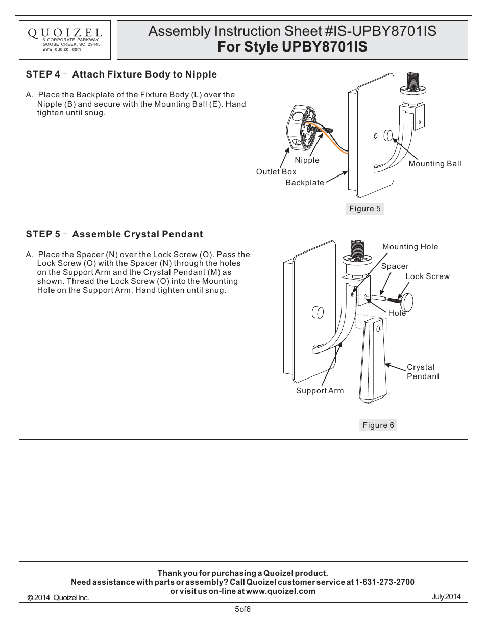 Quoizel UPBY8701IS Uptown Bowery User Manual | Page 5 / 6