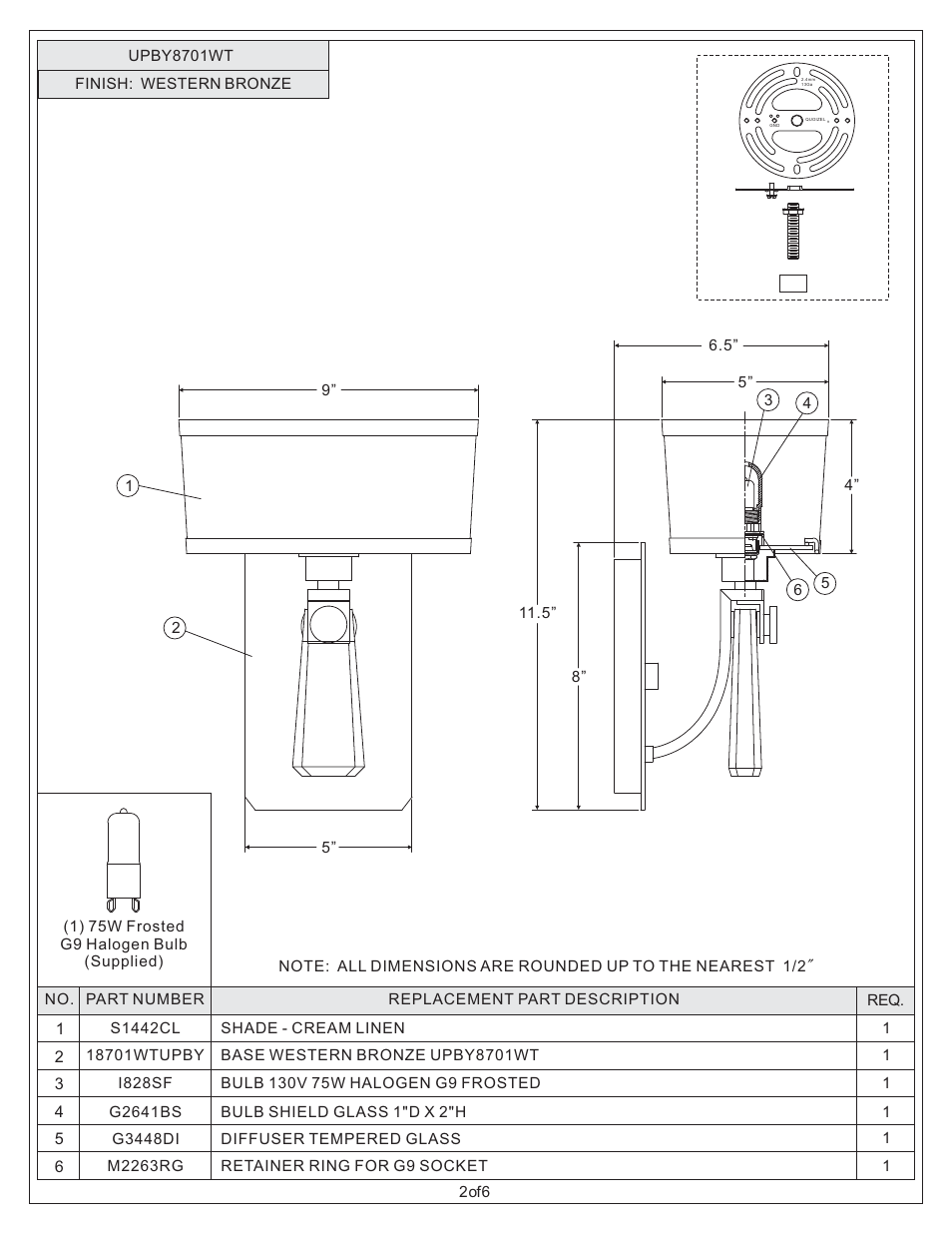 Quoizel UPBY8701WT Uptown Bowery User Manual | Page 2 / 6