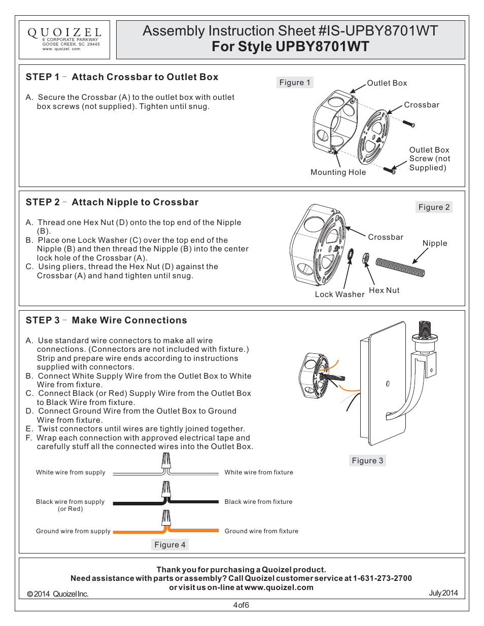 Quoizel UPBY8701WT Uptown Bowery User Manual | Page 4 / 6