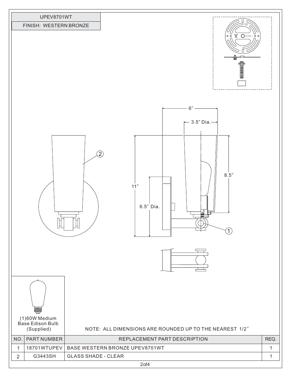 Quoizel UPEV8701WT Uptown East Village User Manual | Page 2 / 4
