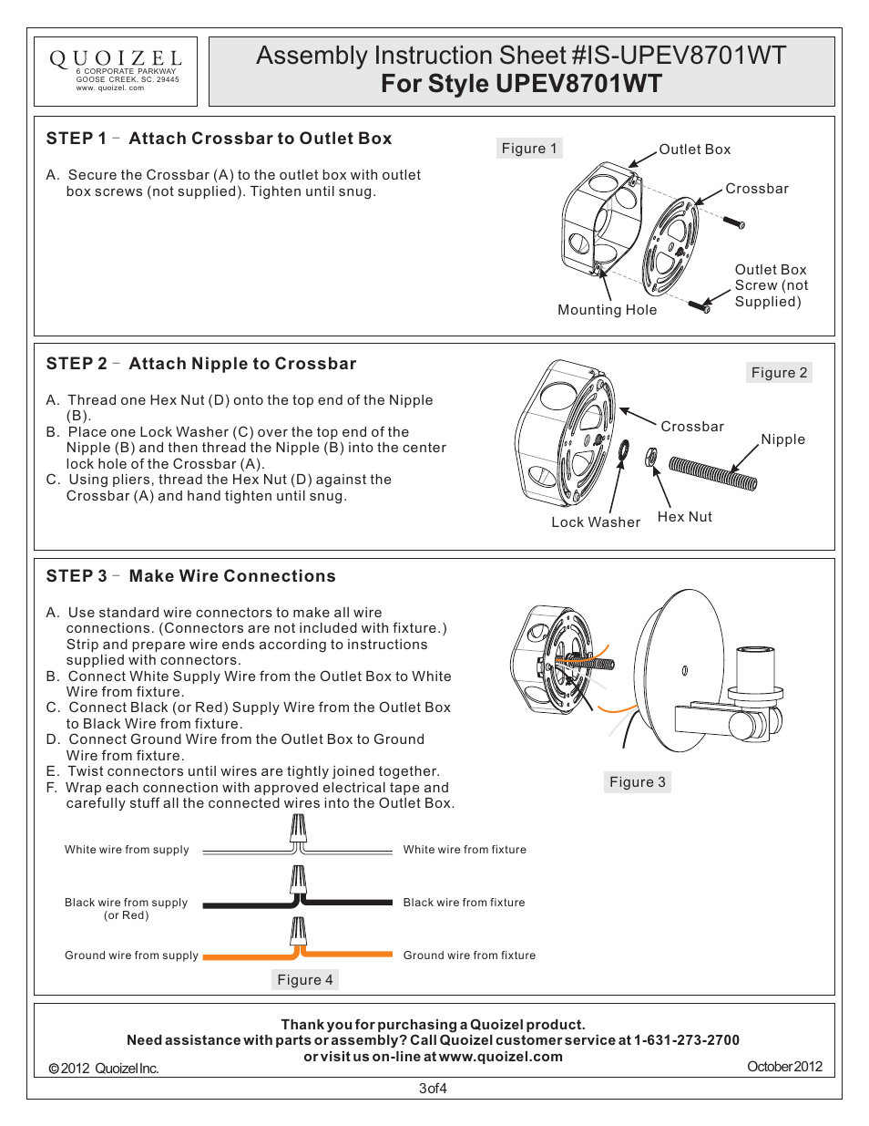 Quoizel UPEV8701WT Uptown East Village User Manual | Page 3 / 4