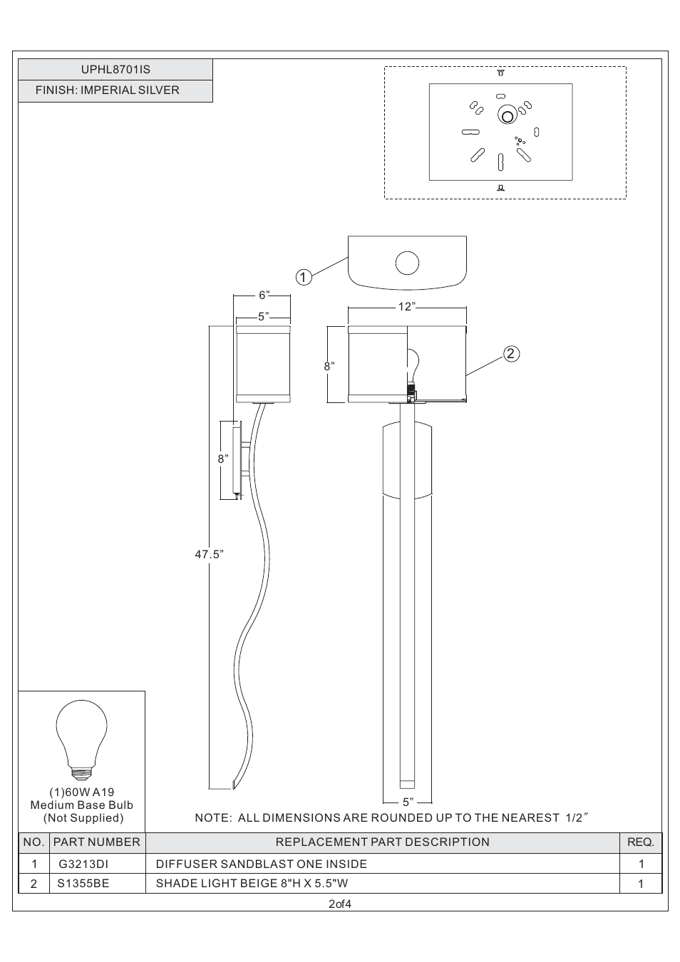 Quoizel UPHL8701IS Uptown Holita User Manual | Page 2 / 4