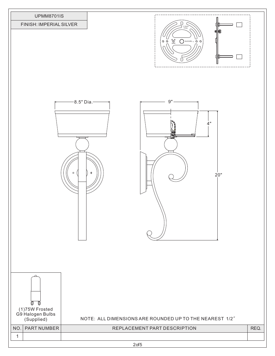 Quoizel UPMM8701IS Uptown Madison Manor User Manual | Page 2 / 5