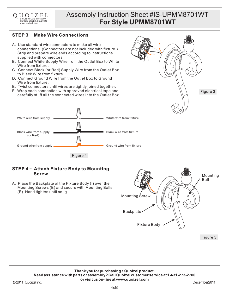 Quoizel UPMM8701WT Uptown Madison Manor User Manual | Page 4 / 5
