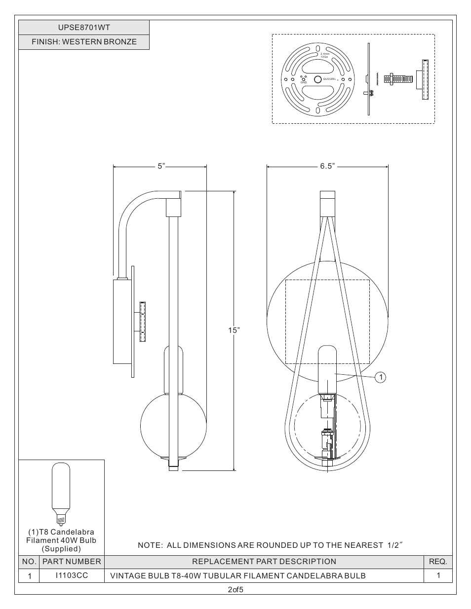Quoizel UPSE8701WT Uptown Seaport User Manual | Page 2 / 5