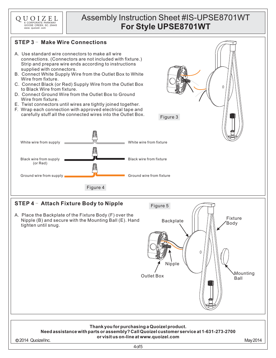 Quoizel UPSE8701WT Uptown Seaport User Manual | Page 4 / 5