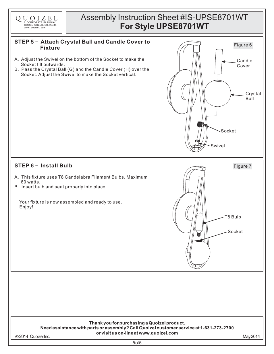 Quoizel UPSE8701WT Uptown Seaport User Manual | Page 5 / 5