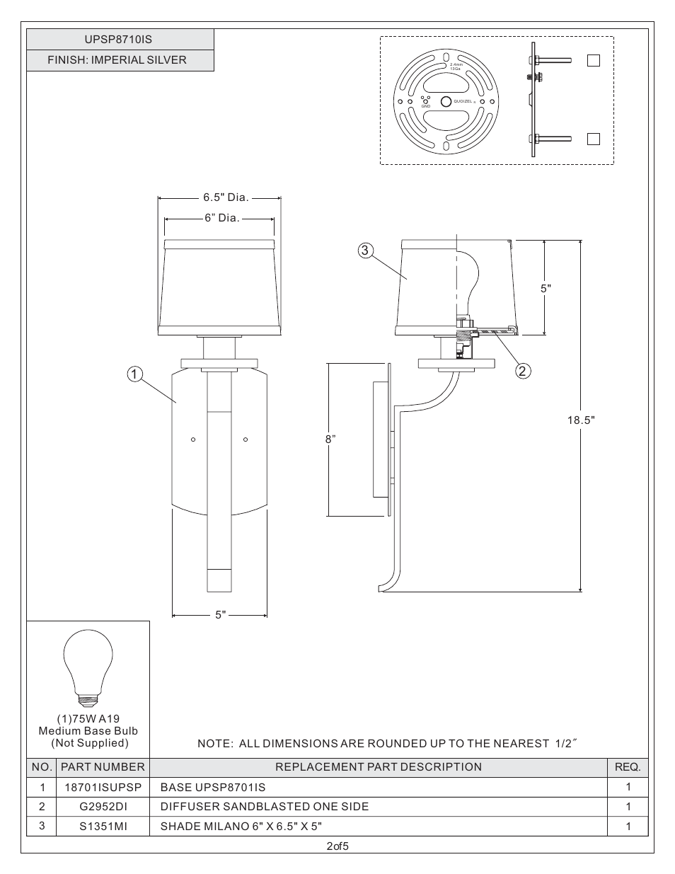 Quoizel UPSP8701IS Uptown Sutton Place User Manual | Page 2 / 5