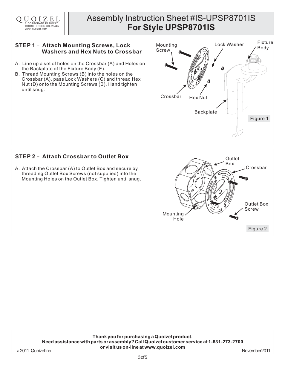 Quoizel UPSP8701IS Uptown Sutton Place User Manual | Page 3 / 5