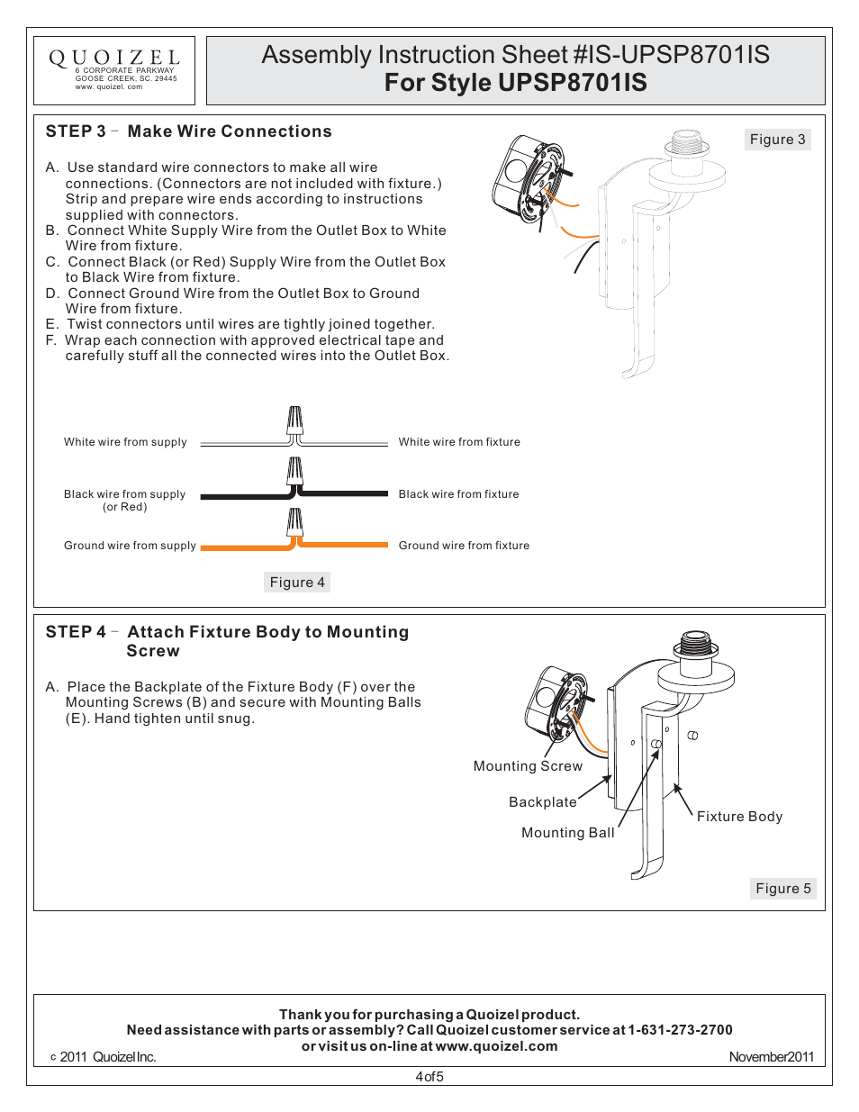 Quoizel UPSP8701IS Uptown Sutton Place User Manual | Page 4 / 5