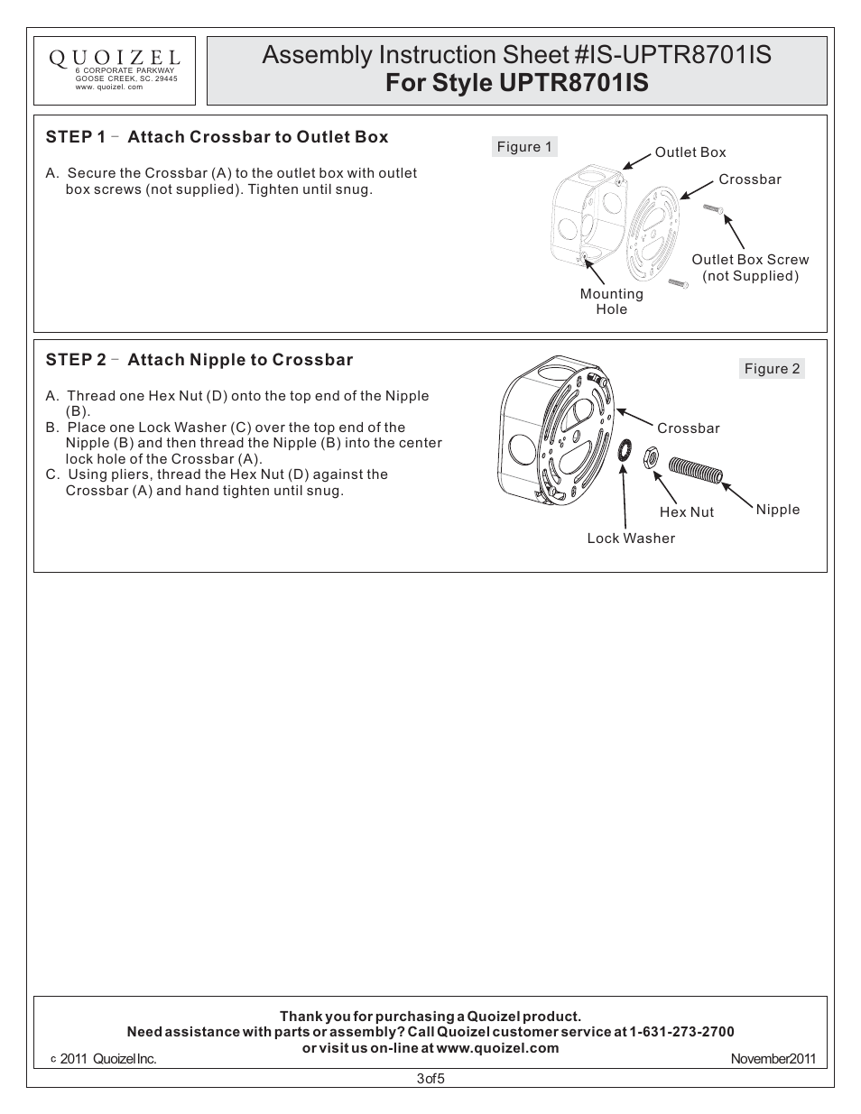 Quoizel UPTR8701IS Uptown Theater Row User Manual | Page 3 / 5