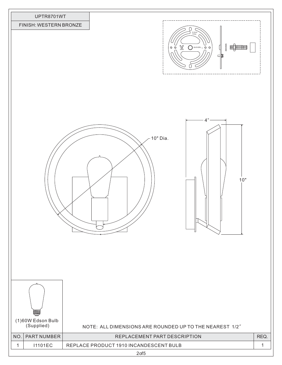 Quoizel UPTR8701WT Uptown Theater Row User Manual | Page 2 / 5