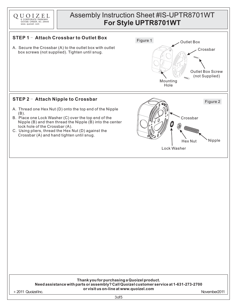 Quoizel UPTR8701WT Uptown Theater Row User Manual | Page 3 / 5