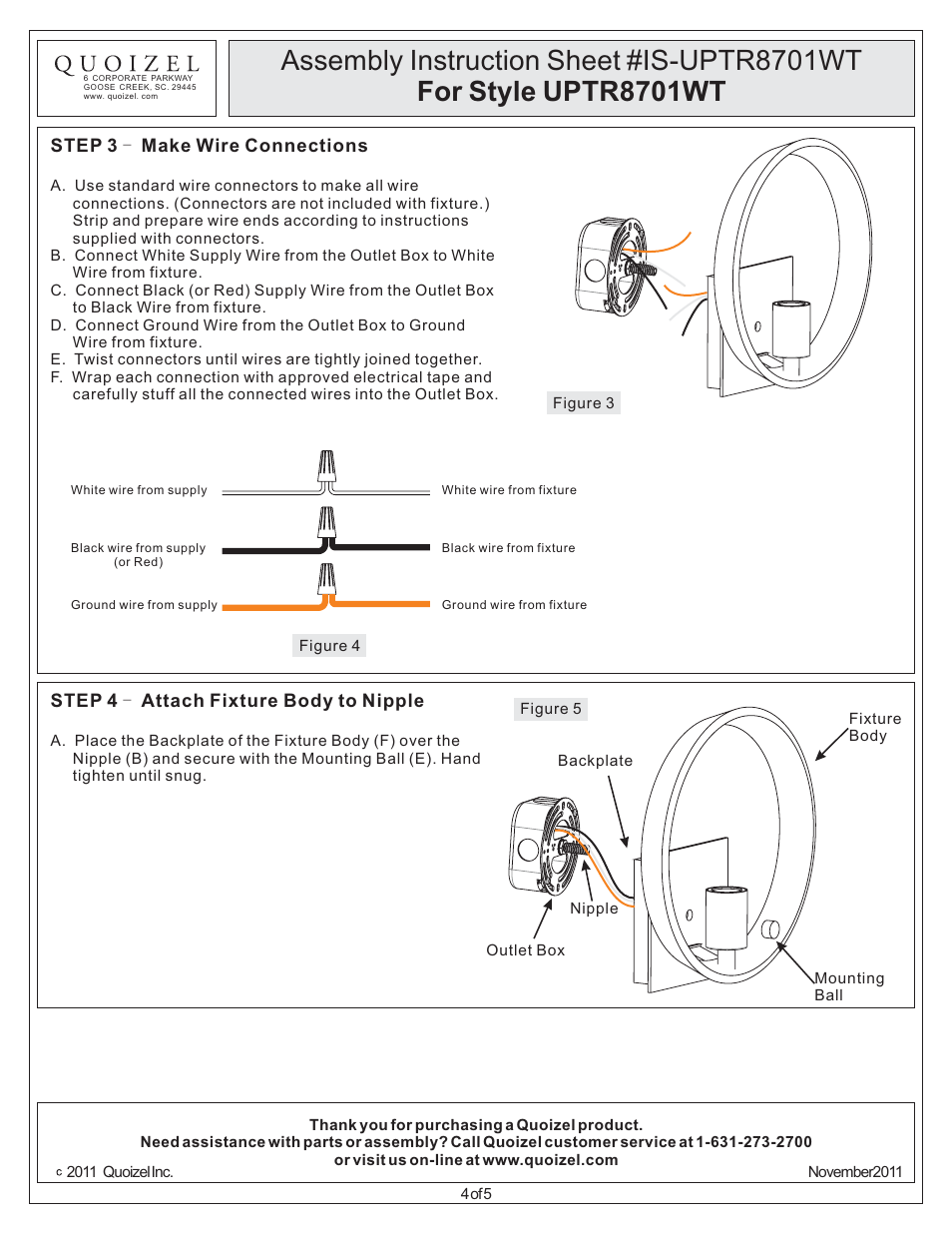 Quoizel UPTR8701WT Uptown Theater Row User Manual | Page 4 / 5