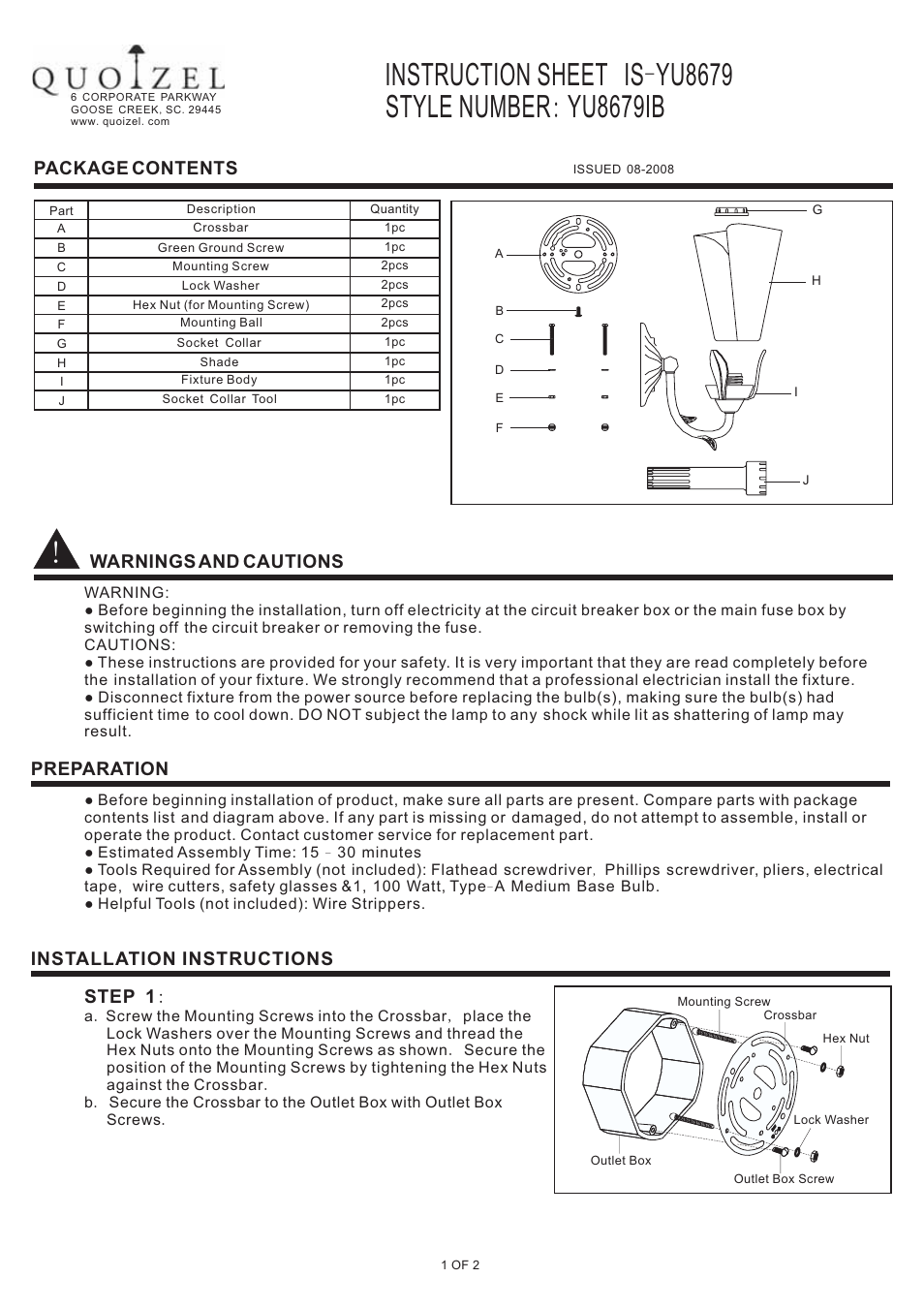 Quoizel YU8679IB Yuma User Manual | 2 pages
