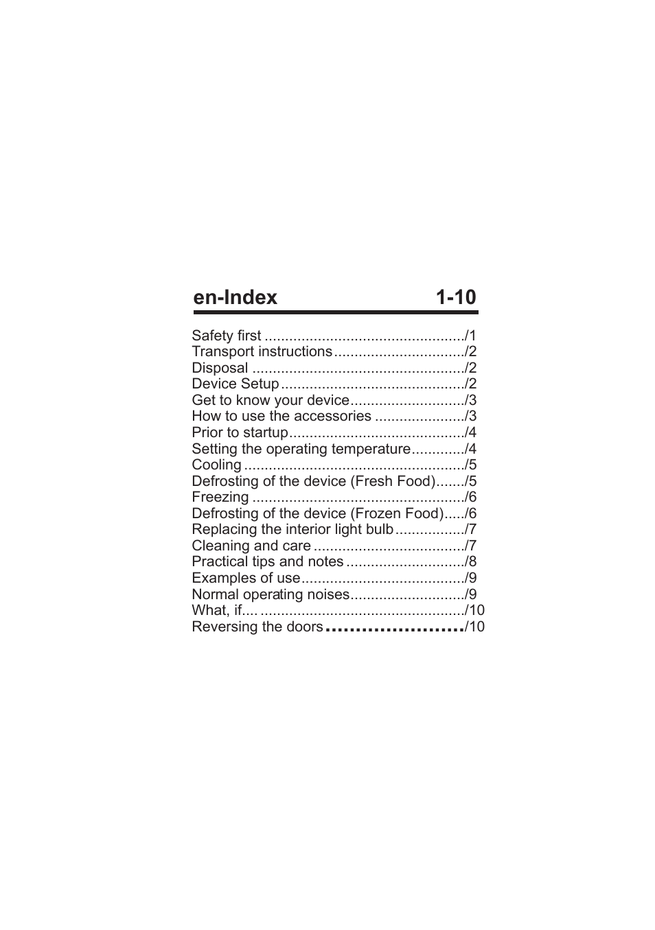 En-index 1-10 | Beko D 9420 NMK User Manual | Page 2 / 14