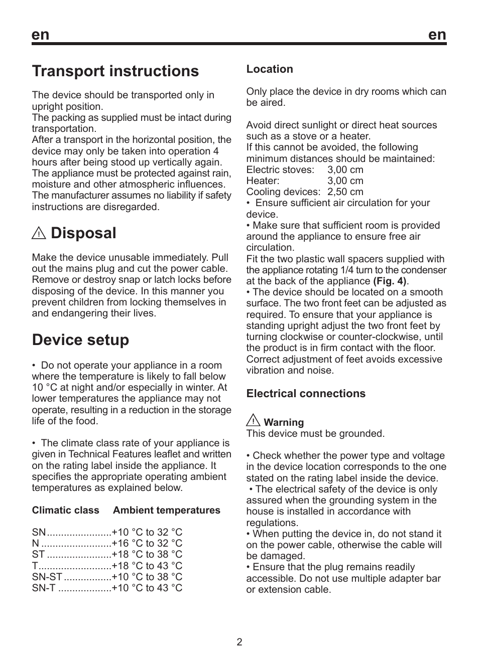 En transport instructions, Disposal, Device setup | Beko D 9420 NMK User Manual | Page 6 / 14