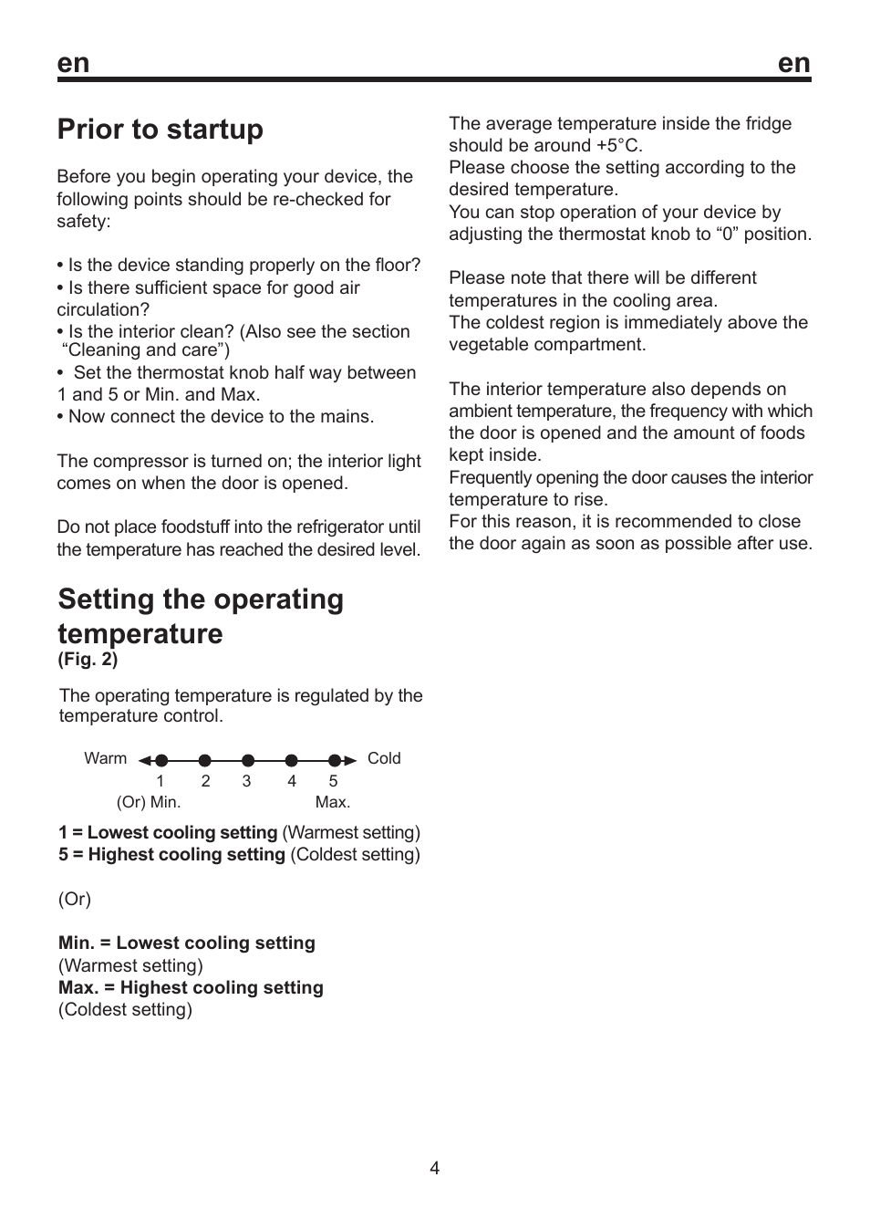 Setting the operating temperature, Prior to startup | Beko D 9420 NMK User Manual | Page 8 / 14