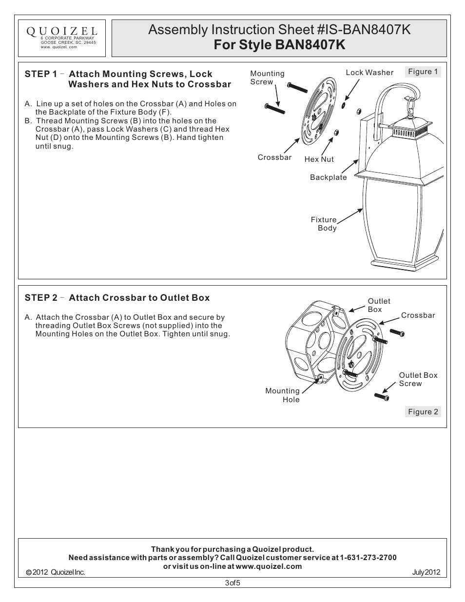 Quoizel BAN8407K Bain User Manual | Page 3 / 5