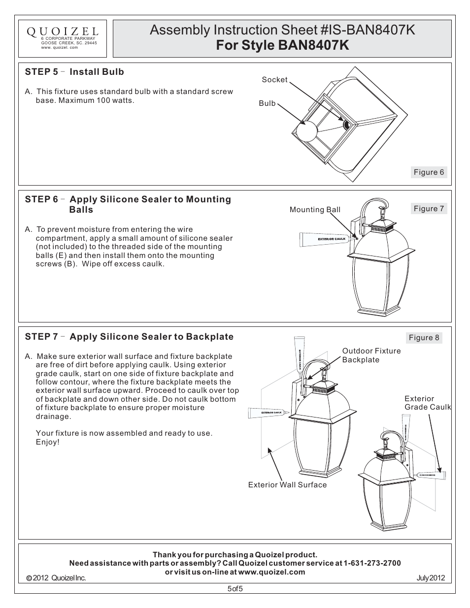 Quoizel BAN8407K Bain User Manual | Page 5 / 5