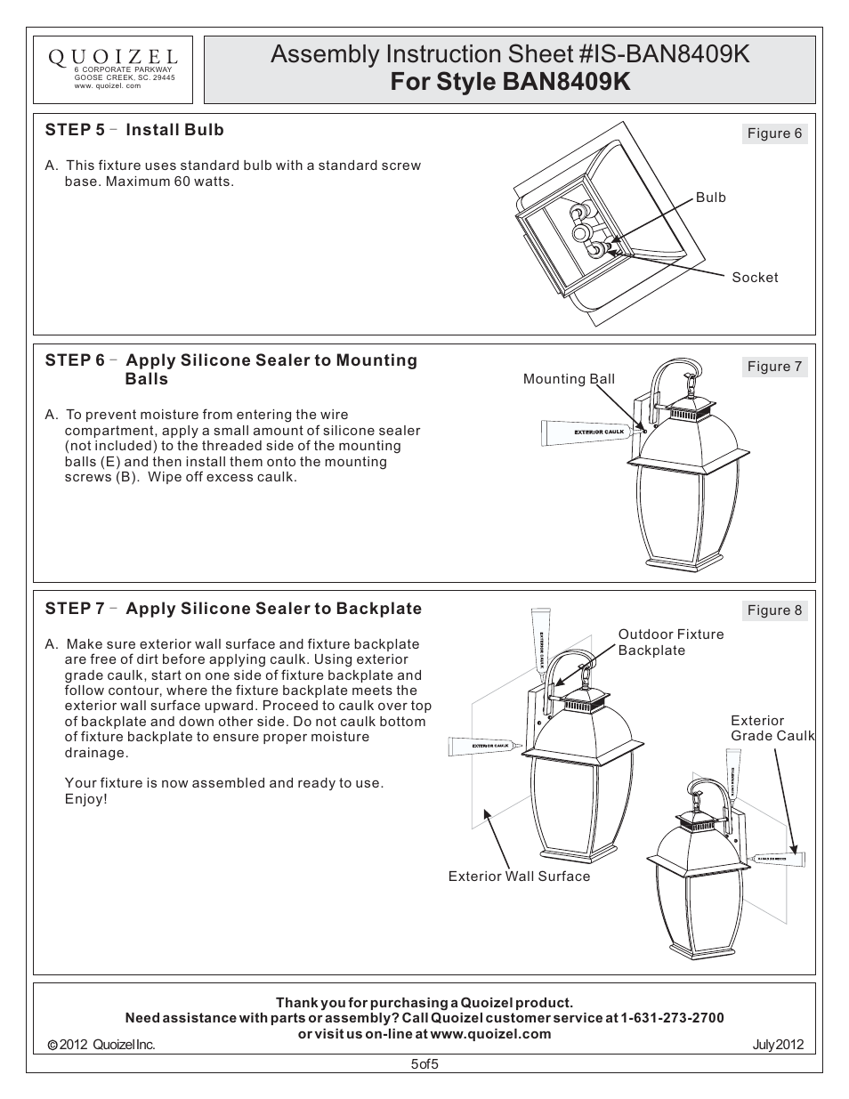 Quoizel BAN8409K Bain User Manual | Page 5 / 5