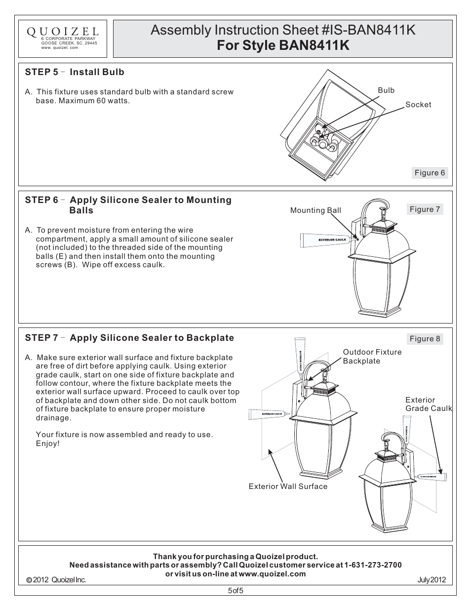 Quoizel BAN8411K Bain User Manual | Page 5 / 5