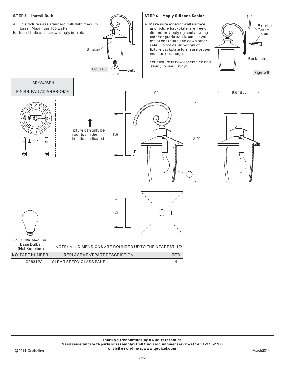 Quoizel BRY8406PN Bradley User Manual | Page 2 / 2