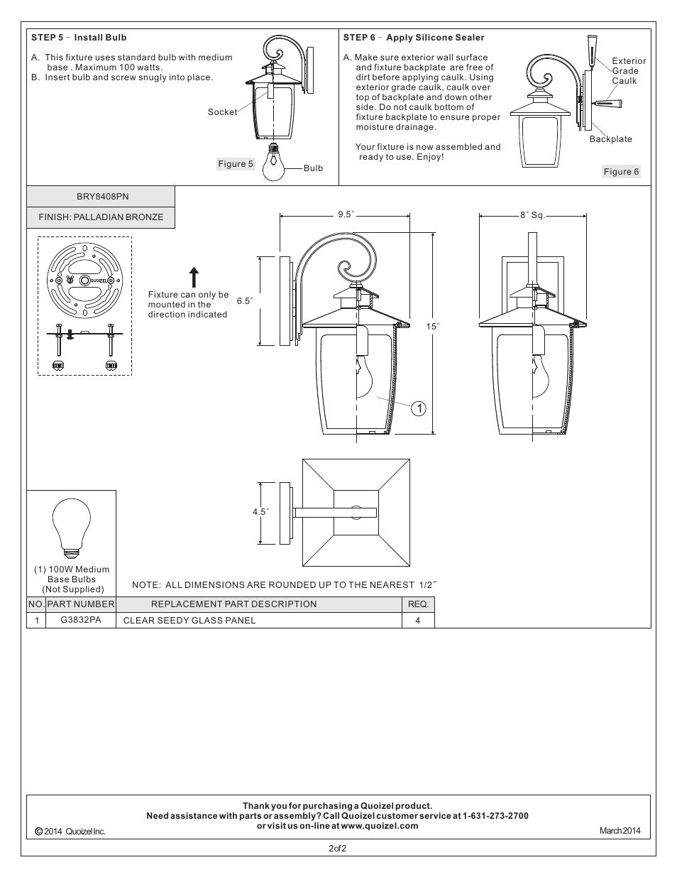 Quoizel BRY8408PN Bradley User Manual | Page 2 / 2